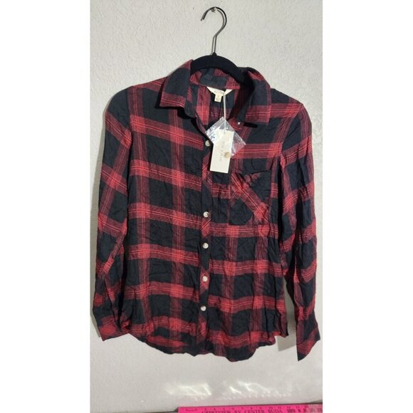 Sim & Sam Shirt Womens Small Plaid Button Down Long Sleeve Pocket Casual Top - Picture 2 of 12